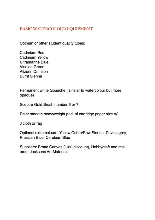 basic watercolour materials pdf